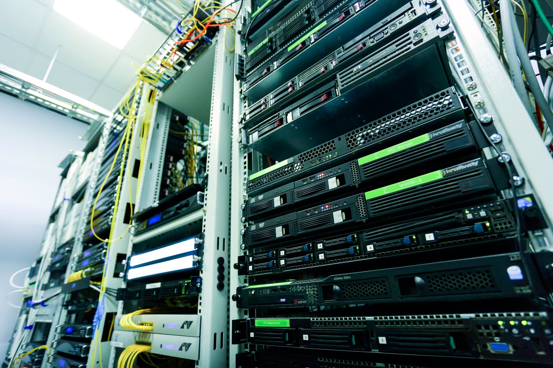 Server rack indicator lights under continuous monitoring